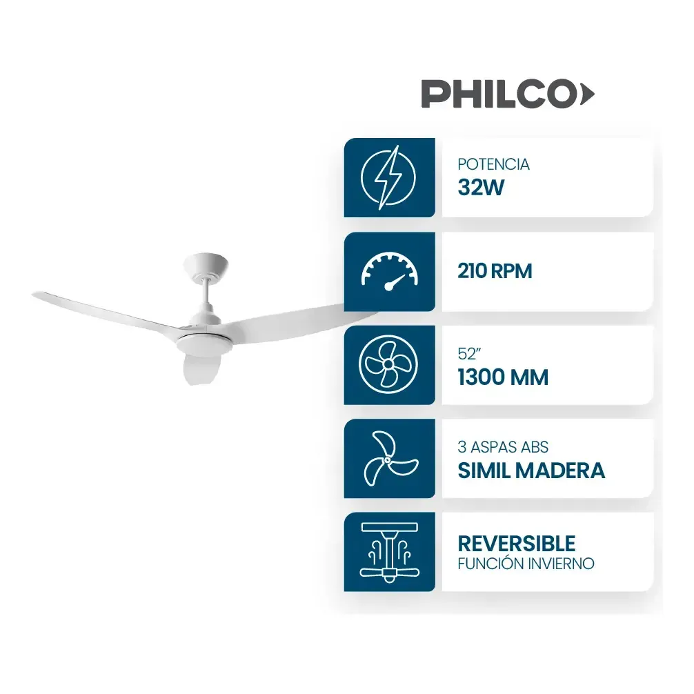 VENTILADOR DE TECHO TEB5234P 52"3ASPAS BLANCO - Imagen 2