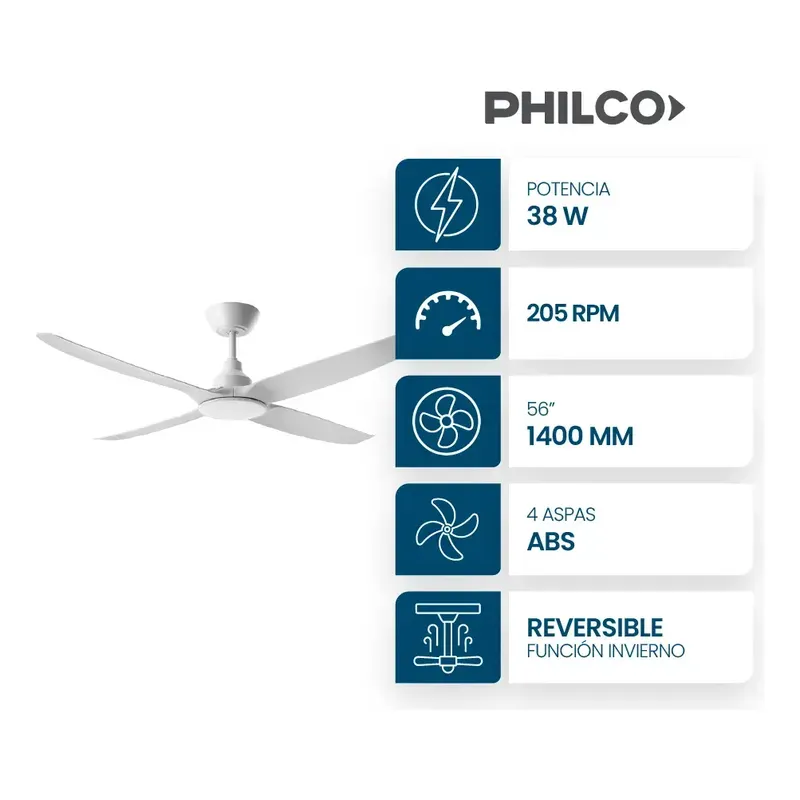 VENTILADOR DE TECHO TEB5634LP 56"4 ASPAS BLANCO - Imagen 3