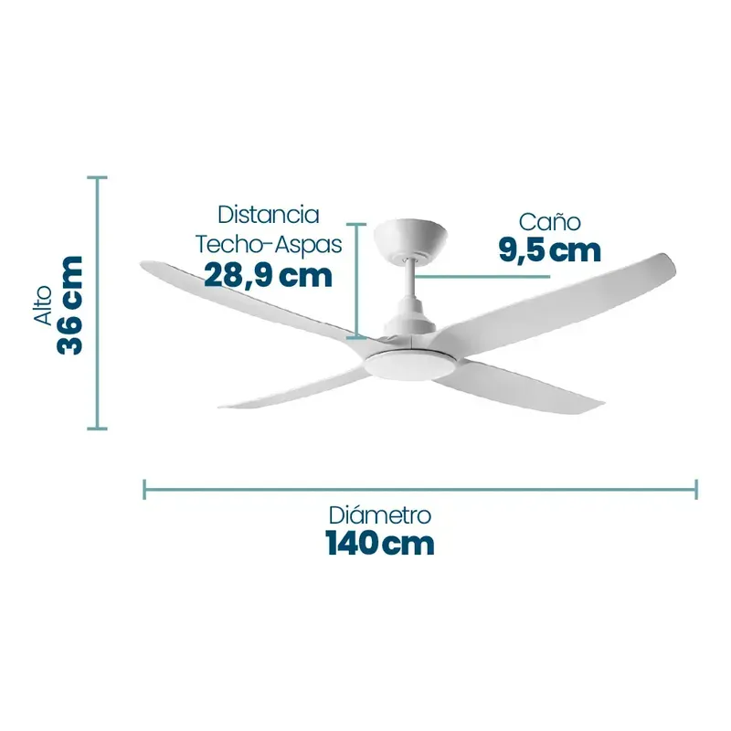 VENTILADOR DE TECHO TEB5634LP 56"4 ASPAS BLANCO - Imagen 4