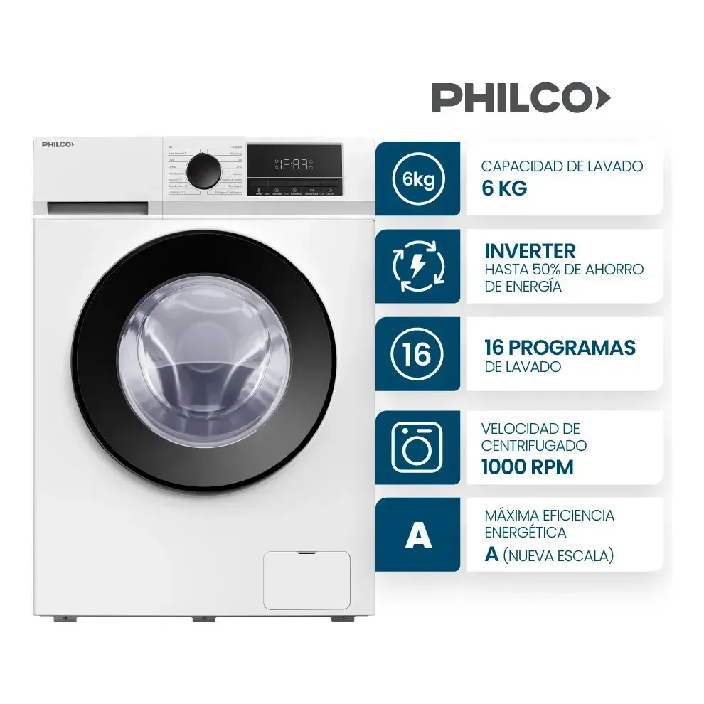 LAVARROPAS PHLF61BN 6KG C/FRONTAL BLANCO PHILCO