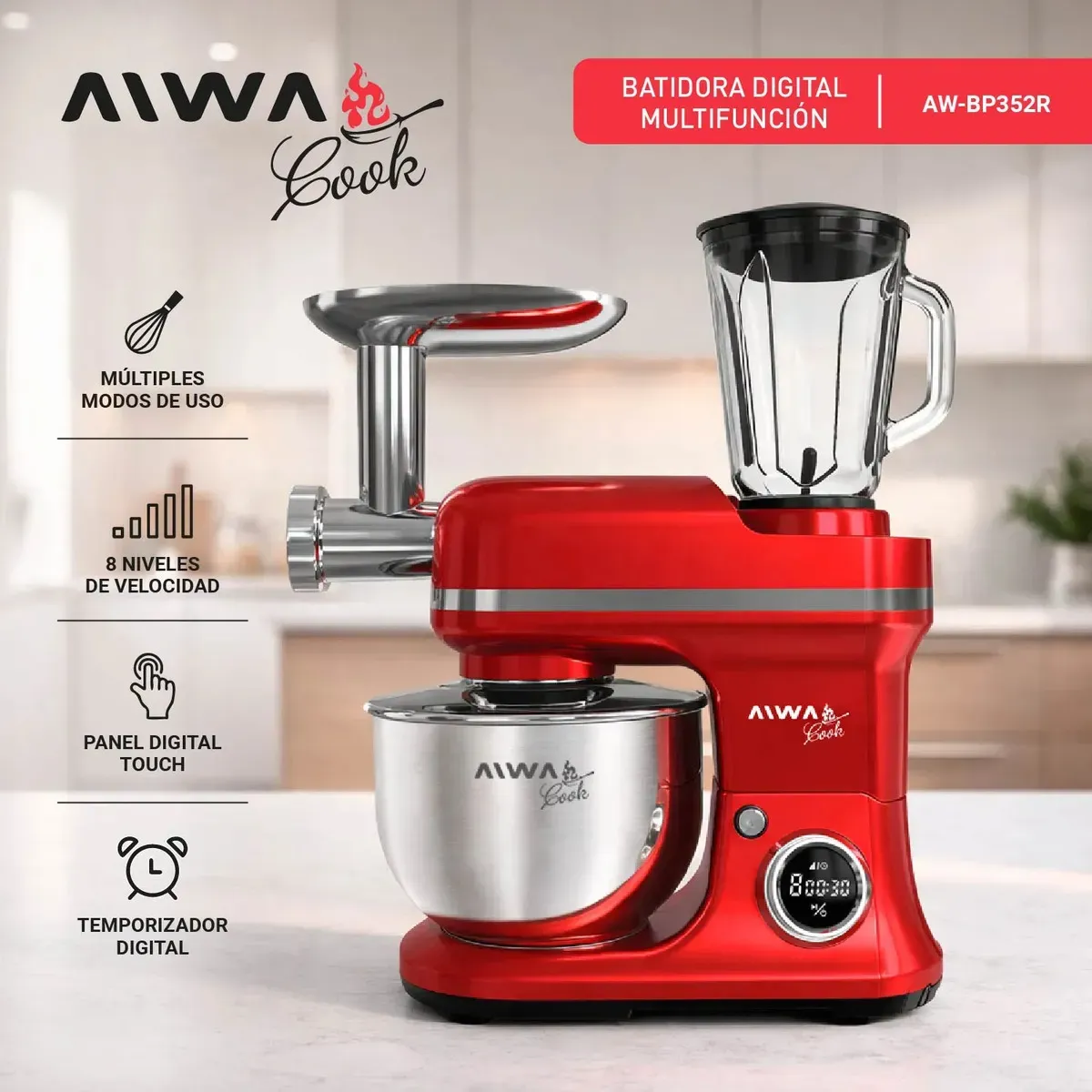 BATIDORA PLANETARIA AW-BP352R ROJO AIWA - Imagen 2