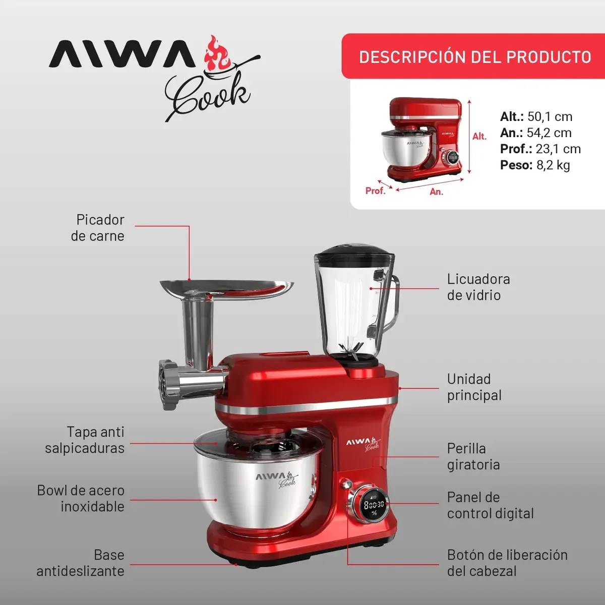 BATIDORA PLANETARIA AW-BP352R ROJO AIWA - Imagen 3