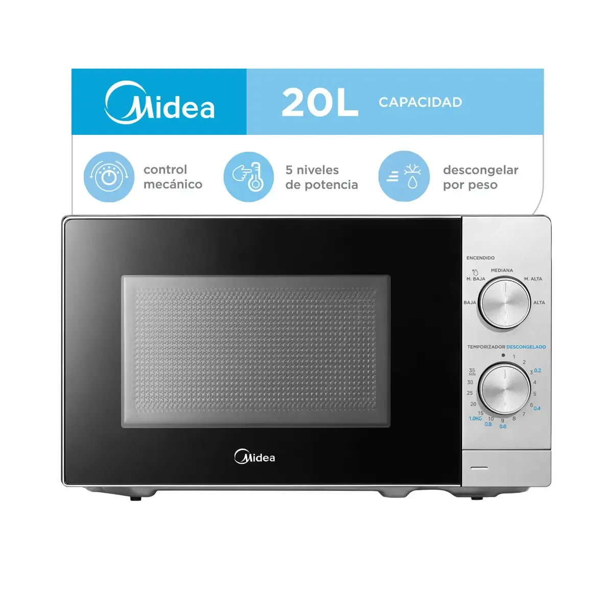 MICROONDAS 20LTS MW-MN120SAR1 SILVER MIDEA (BP)