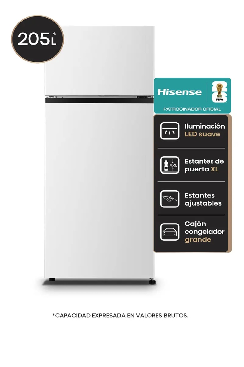 HELADERA RT205N1EWA 205LTS TOP MOUNT HISENSE