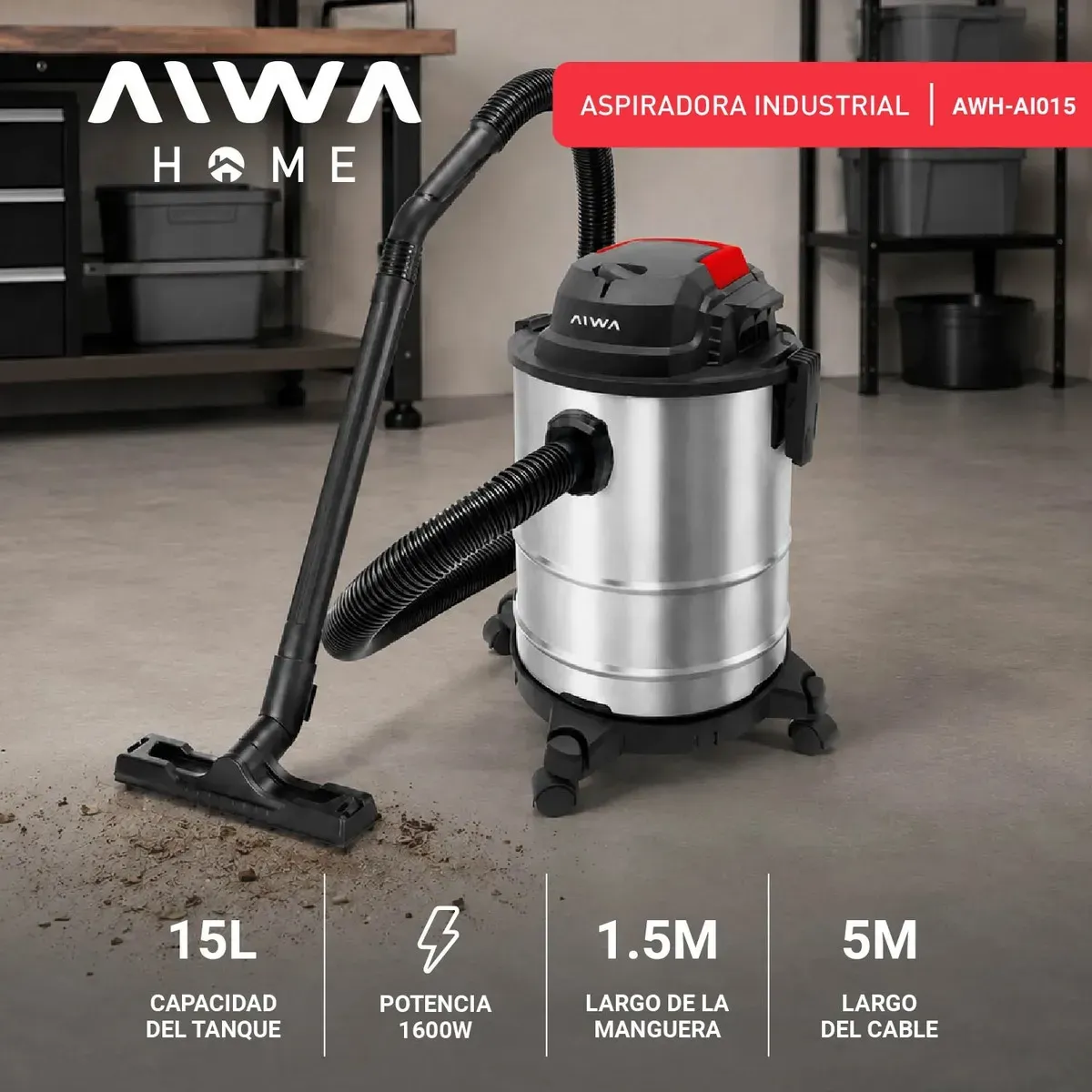 ASPIRADORA AWH-AI015 INDUSTRIAL 15LTS AIWA - Imagen 4
