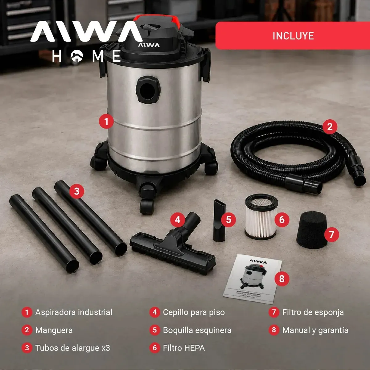 ASPIRADORA AWH-AI015 INDUSTRIAL 15LTS AIWA - Imagen 5