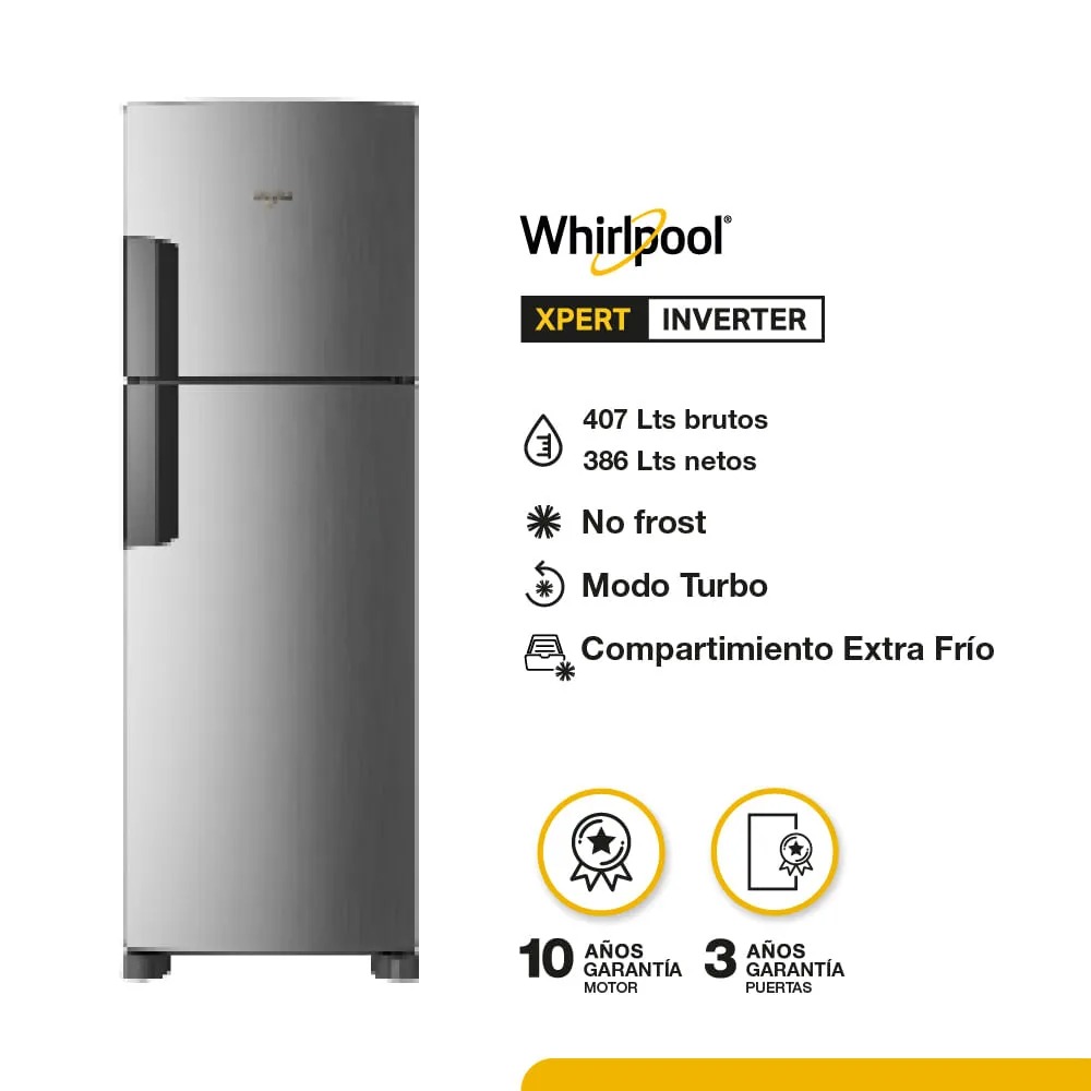 HELADERA WRM42MKDIM 386LTS INOX. WHIRLPOOL